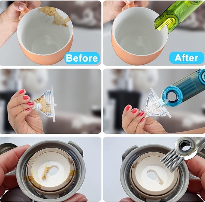 (Pack of 2) Multifunctional Cleaning Brush Cup Lid Cleaning Brussy Set, 3 in 1 Cup Brush for Bottle Gap Tight Spaces Cup, Coffee Cup Thermos Cup Cleaning Brush