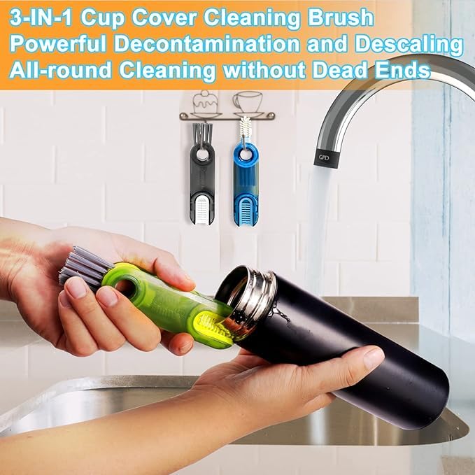 (Pack of 2) Multifunctional Cleaning Brush Cup Lid Cleaning Brussy Set, 3 in 1 Cup Brush for Bottle Gap Tight Spaces Cup, Coffee Cup Thermos Cup Cleaning Brush