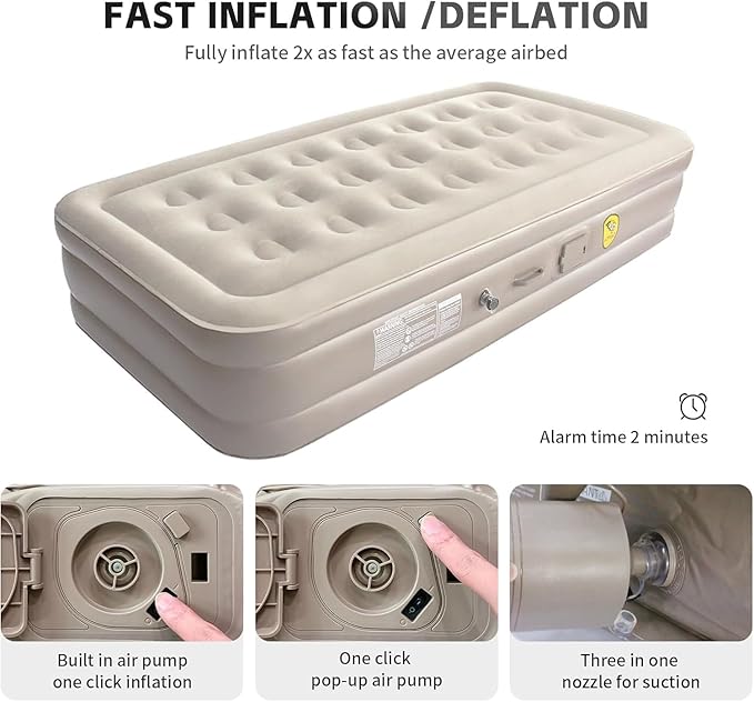 Inflatable Mattress with Pillow, Built in Pump and Torch for CAMPING